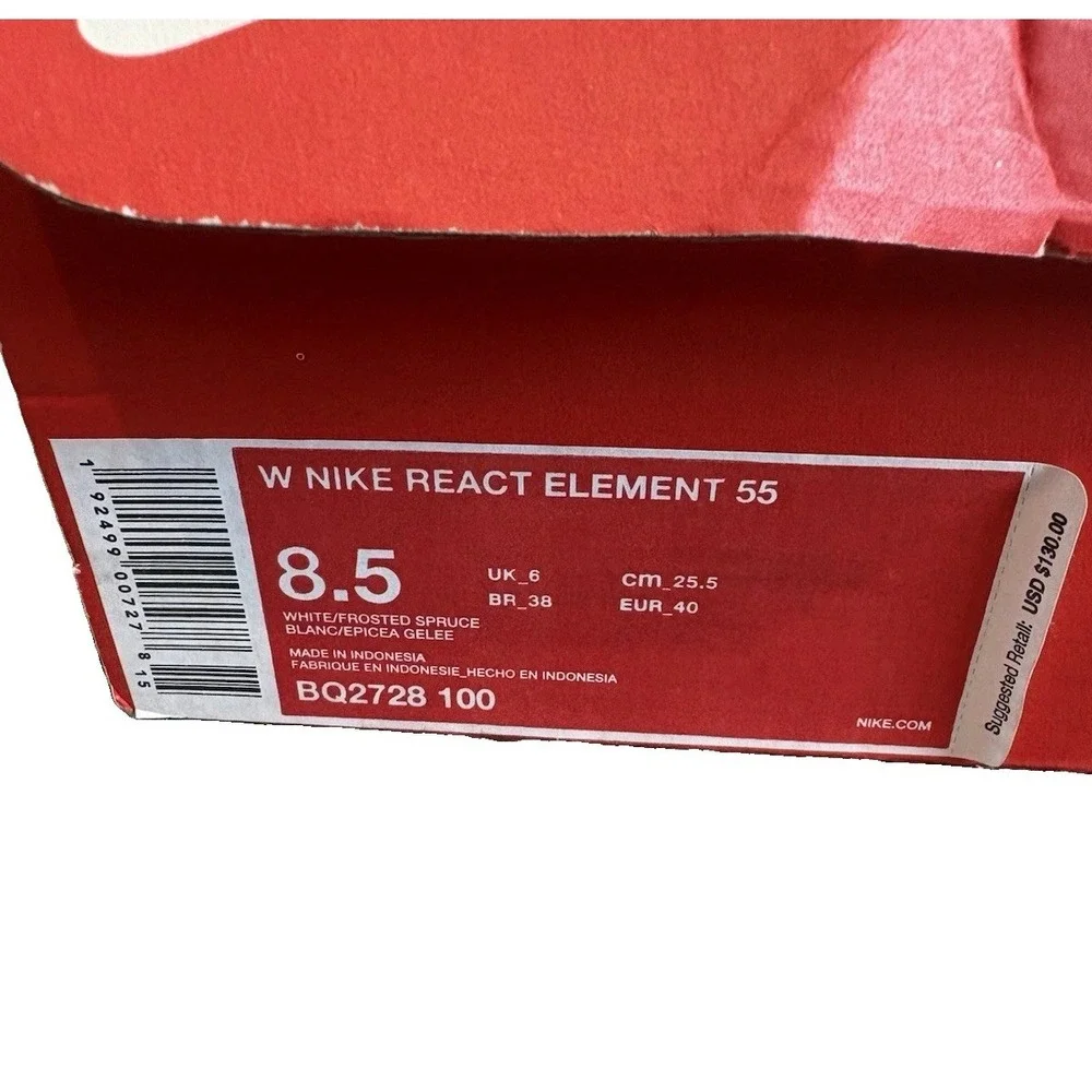 Nike React Element 55 Frosted Spruce White Blue Green Running Shoe Sz 8.5 BQ2728